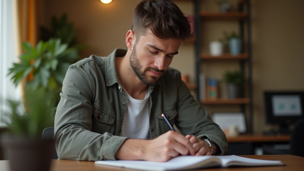 Person writing in a notebook with pen, tracking progress on a weekly checklist with completed items marked