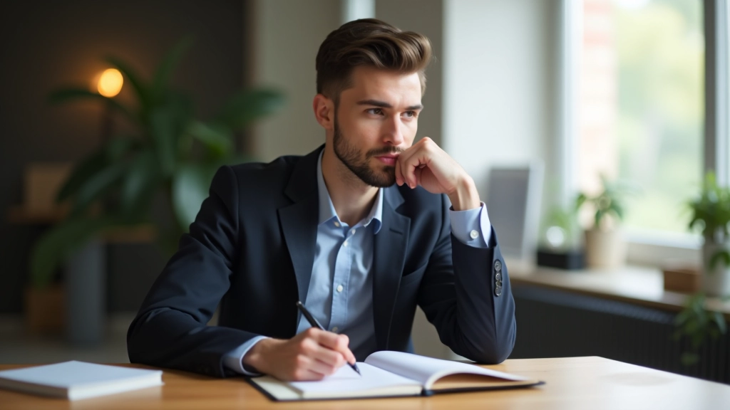 Person in thoughtful pose reflecting on beliefs and patterns in minimalist setting